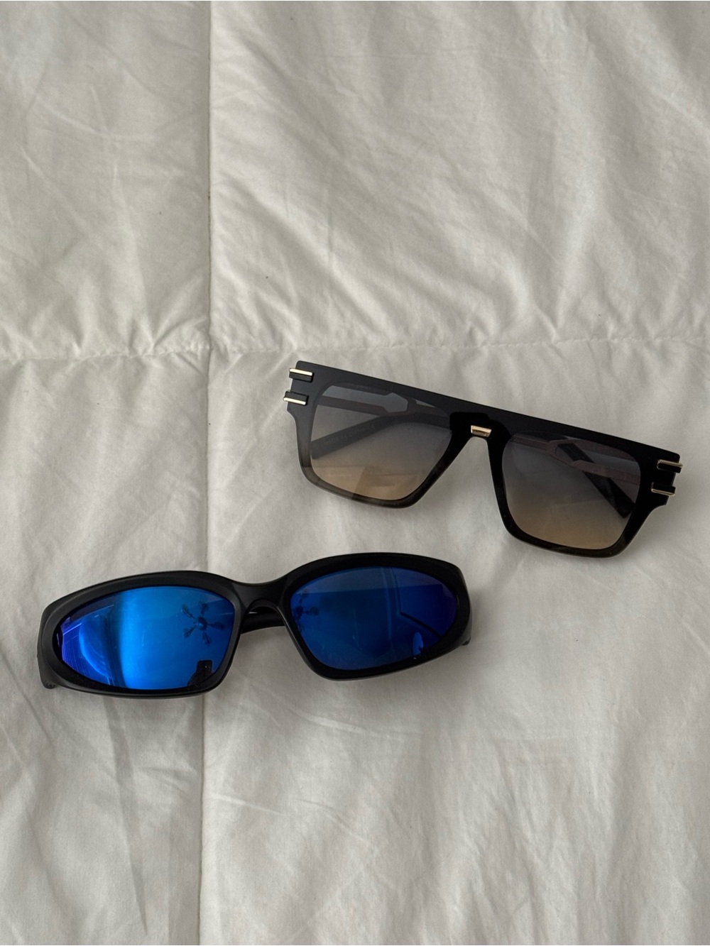 Black Sunglasses Duo with Blue Mirror Lenses